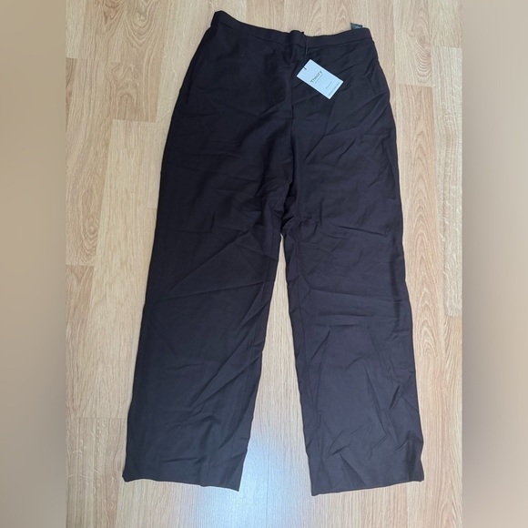 THEORY 100% Virgin Wool Wide Leg Clean St Pull On Sleek Flannel Brown Pants NWT - Picture 3 of 8